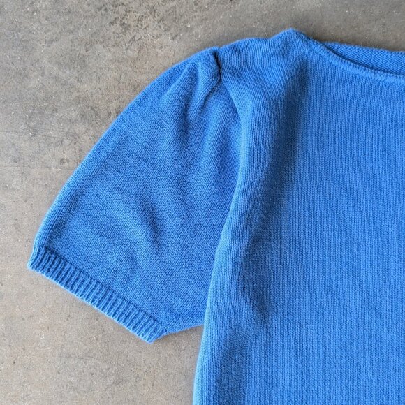 Vintage LL Bean Blue Short Sleeve Puff Sleeve Cotton Knit Top medium - Picture 2 of 6